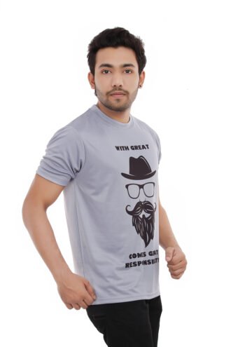 Polyester Grey Casual Wear Tshirt