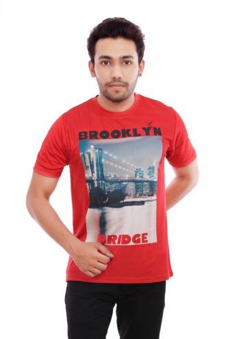 Brooklyn Print Casual Red Tshirt