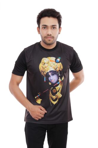 Krishna Printed Casual Black Tshirt