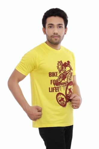 Bike Printed Casual Tshirt Yellow