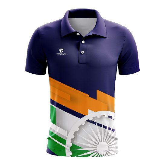 Indian Flag Print Casual Polo Jersey Blue